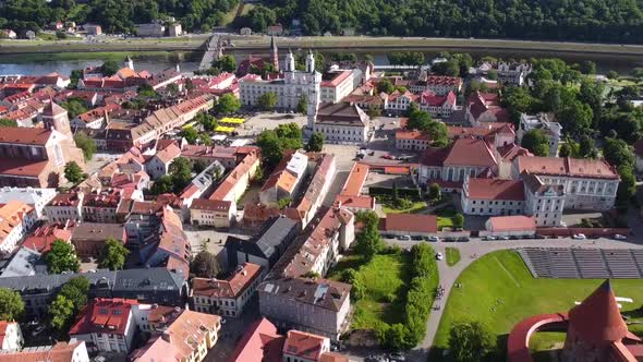 Kaunas, Lithuania. Aerial View of Old Town Hall, Church of Saint Francis Xavier, Cathedral Basilica alt