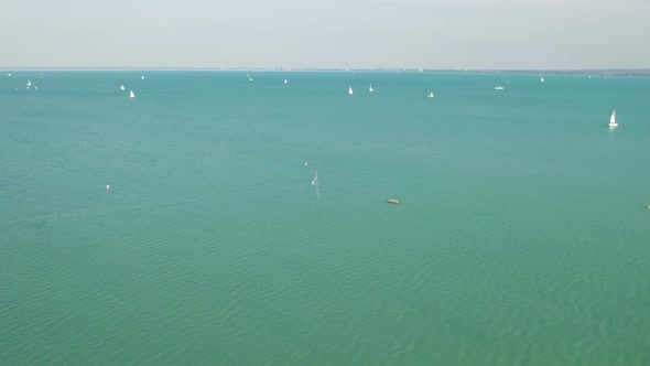 Aerial View of Lake Balaton in Hungary Coast of Balatonfured Sunny Day alt