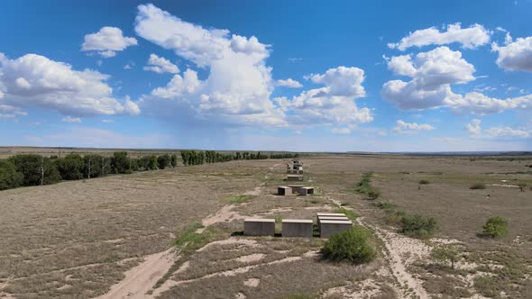 Drone over Chinati Concrete Art Installations in Marfa Texas alt