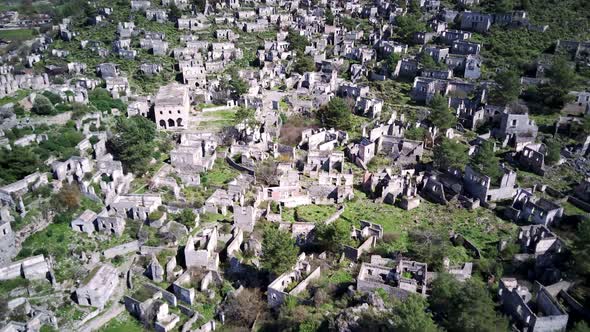 Drone view on world famous Kayakoy ghost town near to Olludeniz, Fethiye.