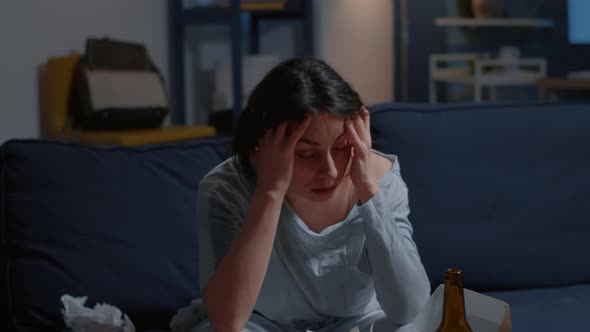 Traumatized Unhappy Lonely Depressed Woman Putting Hands on Head alt