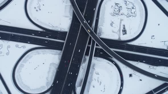 Freeway Intersection Snow-Covered in Winter alt