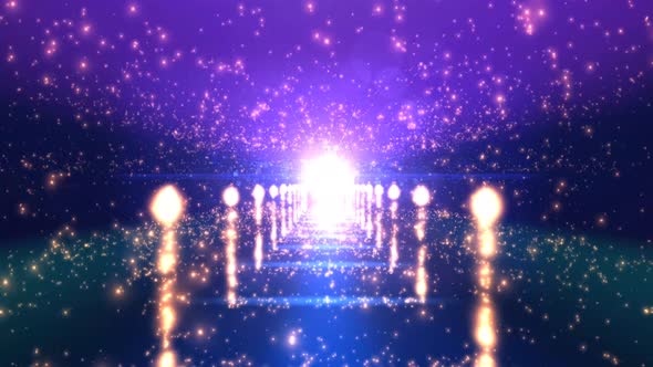 Blue Stars Hallway Glowing Loop Background