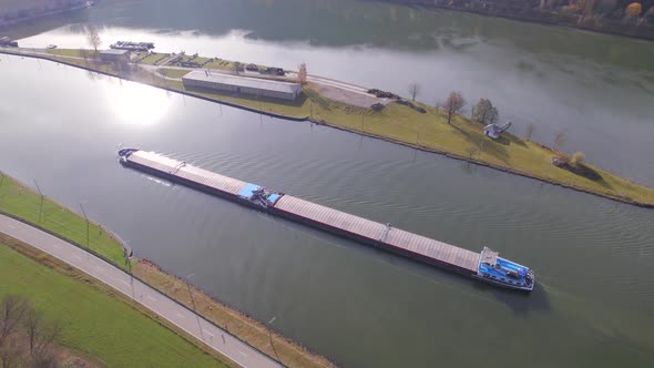 Cargo Pusher Transport Boat on a River Moving Freight and Goods alt