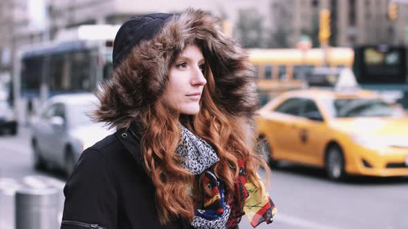 Portrait of Young adult woman on street in New York