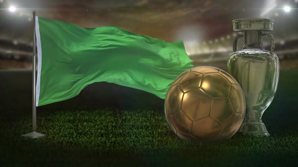 Libya Flag With Football And Cup Background Loop 4K alt