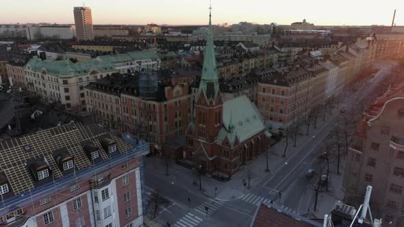 Aerial View of City Church in Stockholm, Sweden