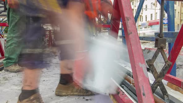 Tram Rails at the Stage of Their Installation and Integration Into Concrete Plates on the Road alt