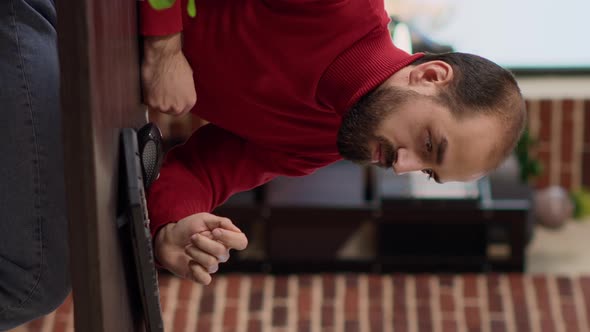 Vertical Video Satisfied Businessman Celebrating Work Achievement in Office alt