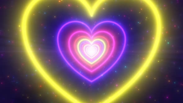 Neon Lights Love Heart Tunnel and Romantic Abstract Glow Particles - 4K ...