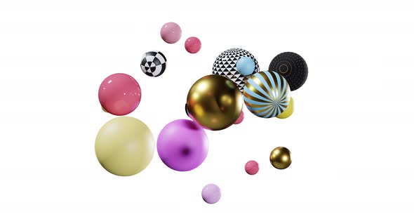 Abstract Spheres on White Background Composition of Flying Balls 3D Mixed Realistic Globes