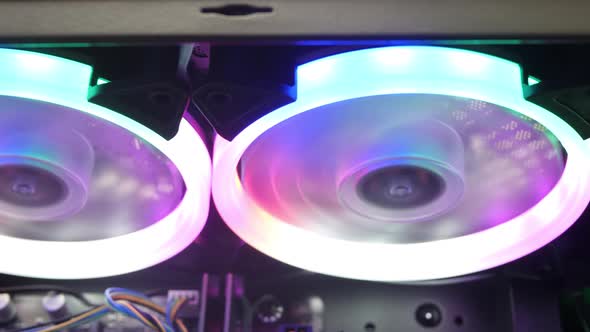 Cooling Fans Illuminated By LEDs Inside Personal Computer