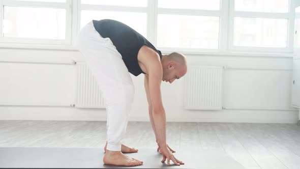 Man Yoga Practice Pose Training Concept Doing Complex Pose Training