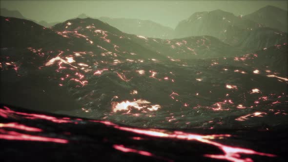 Volcanic Eruption with Fresh Hot Lava Flames and Gases Going Out From the Crater alt