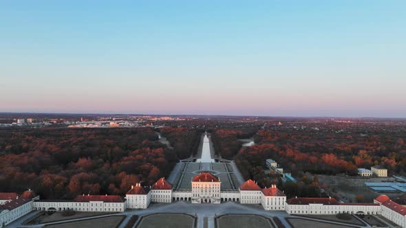 Aerial 5K Drone Over Royal Nymphenburg Castle Gardens On Clear Day In Munich, Germany alt
