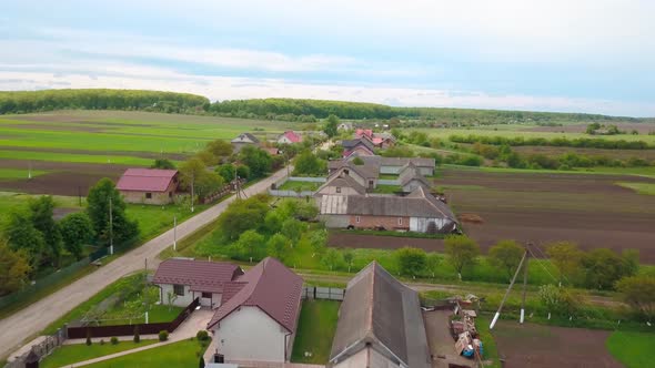 Aerial View of Village and Fields in Western Ukraine