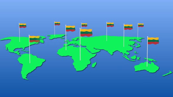 Lithuania National Flag Fly On Earth Map Animation alt