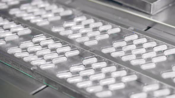 Capsule Drugs in Plastic Package are Moving Along the Transporter alt