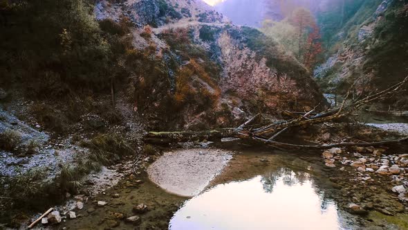 Aerial drone flight through otschergraben in autumn alt