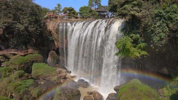 Aerial Shot of the Elephant Waterfall in the City of Dalat in the Southern Part of Vietnam alt