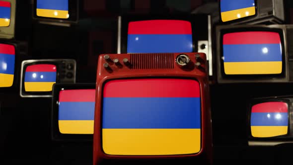 Flag of Armenia and Retro TV Sets. alt