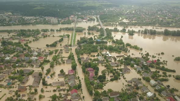 The Flooded City of Halych From a Height. Flood in Ukraine 06.24.2020. The Dniester River Overflowed