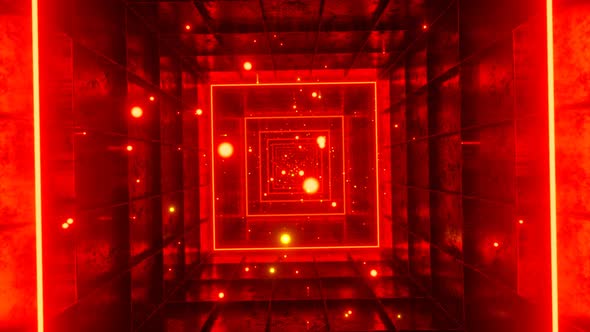 Seamless Loop Motion Graphics Of Flying Into Square Red Rotation Tunnel