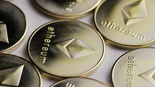 Rotating shot of Ethereum Bitcoins (digital cryptocurrency) - BITCOIN ETHEREUM  alt