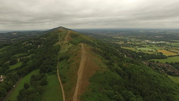Malvern Hills and English Country side Aerial shot alt