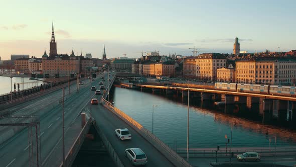 Stockholm city at sunset