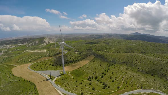Large Wind Turbines Standing in the Fields, Eco-Friendly Electricity Generation alt