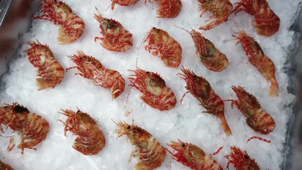 Prawns Lie on the Ice in the Store or in the Kitchen
