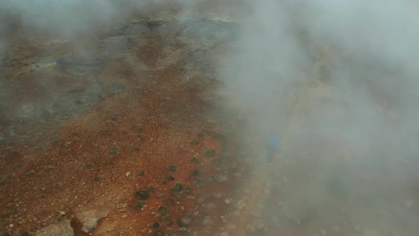 Aerial View of the Steaming Hverir Geothermal Area Near Lake Myvatn alt