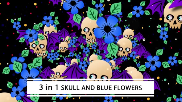 Bats Skulls and Blues Flowers
