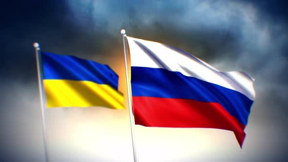 Flags Of Russia And Ukraine Background 4K