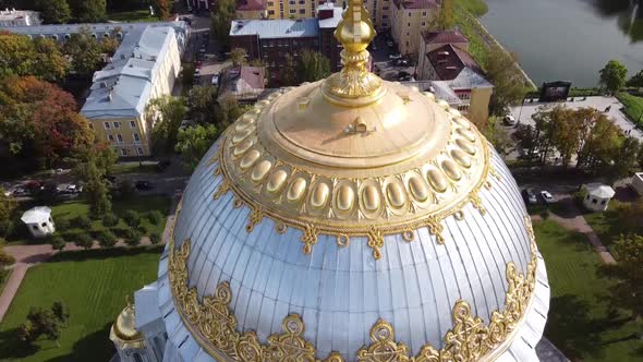 Aerial View of Orthodox Naval Cathedral of St. Nicholas. Built in 1903-1913. Kronshtadt, St