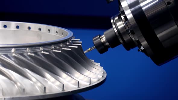 Part of a Large Turbine is Processed on a Cnc Milling Machine