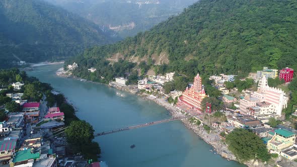 City of Rishikesh state of Uttarakhand in India seen from the sky ...