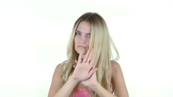 Stop, Rejecting Gesture, No By Woman , White Background alt