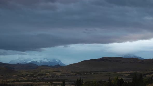 Torres del Paine, Chile, Timelapse - The hills in the national park during a cloudy day
