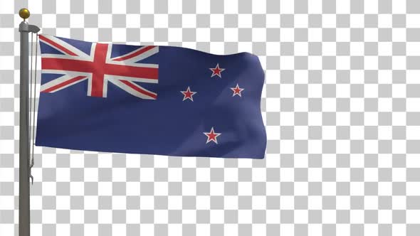 New Zealand Flag on Flagpole with Alpha Channel - 4K alt