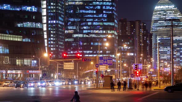 Beijing Night Street Traffic Aerial Cityscape China Zoom Out alt
