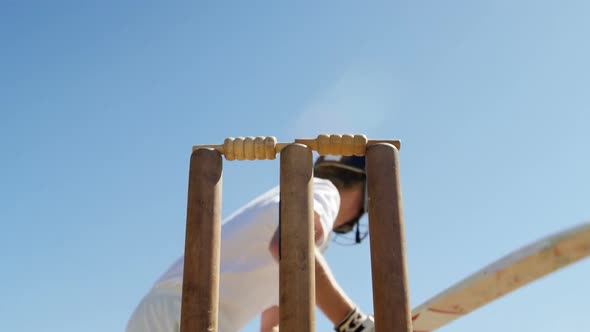 Batsman getting bowled during cricket match alt