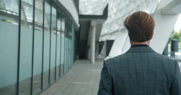 Rear Back View of Businessman Commuting to Work alt