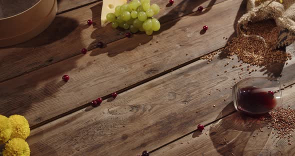 Homemade Bread On A Wooden Table, With Various Ingredients That Are Part Of Baking