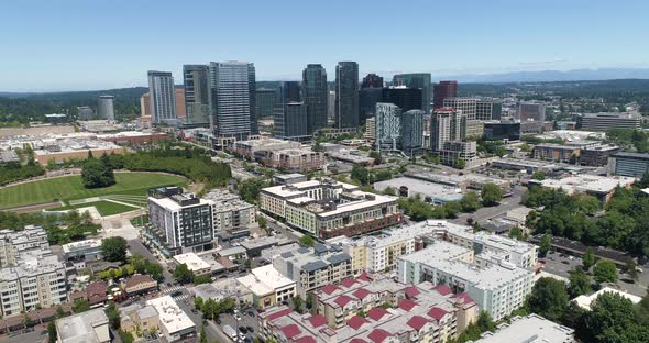 Flying Toward Bellevue Washington Downtown City Center alt