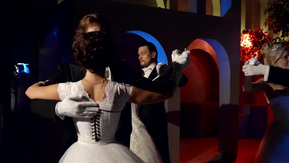 Waltzing People in Ballroom Amazing Royal Ball in Palace Fairytale and Dream Beautiful Women alt