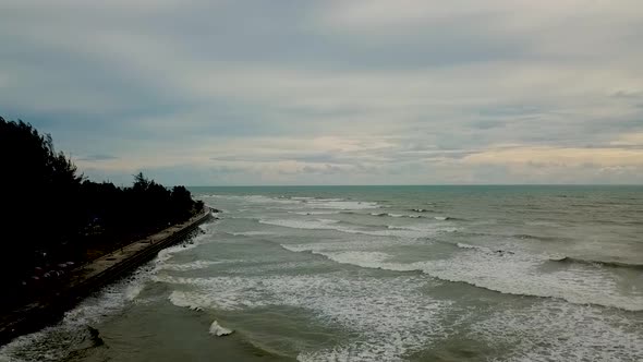 Scenic sunset at Panjang beach in Bengkulu, Sumarta Indonesia aerial view alt