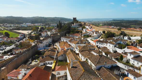 Aerial Drone Footage of Historic Walled Town of Obidos Near Lisbon, Portugal alt