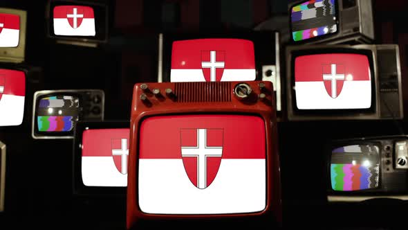 Flag of Vienna, Austria, and Retro TVs. alt